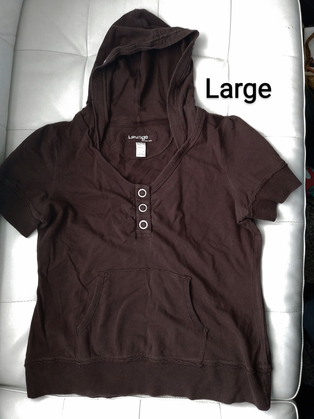 Brown Short-Sleeve Hooded Top with Front Pocket - wear